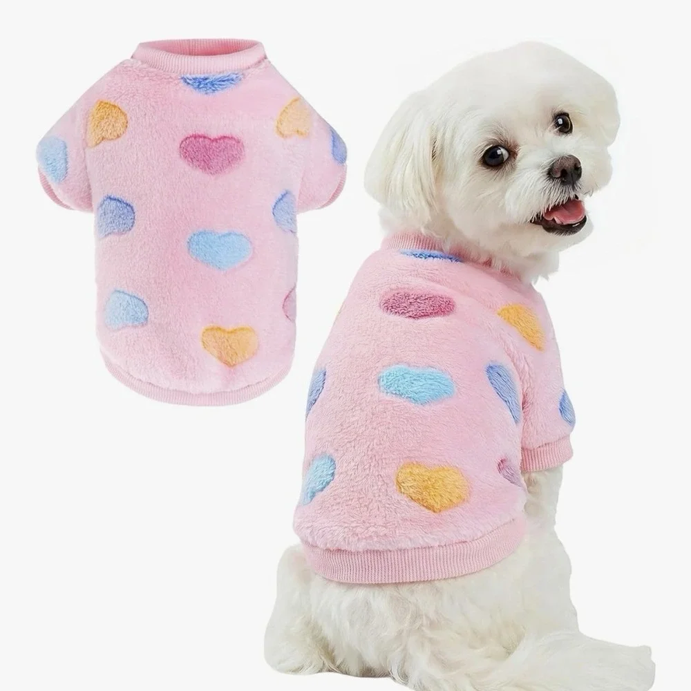Heart Print Flannel Dog Vest Soft Puppy Coat Dogs Winter Wear Size XL